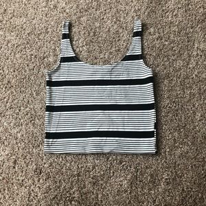 Forever21 White and Black Striped Cropped Tank Top